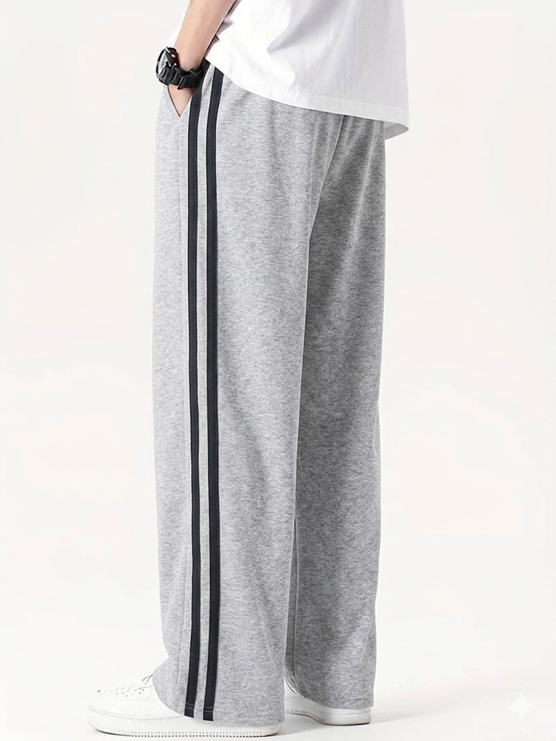 Image of FLYcollection Striped Men Grey Track Pants