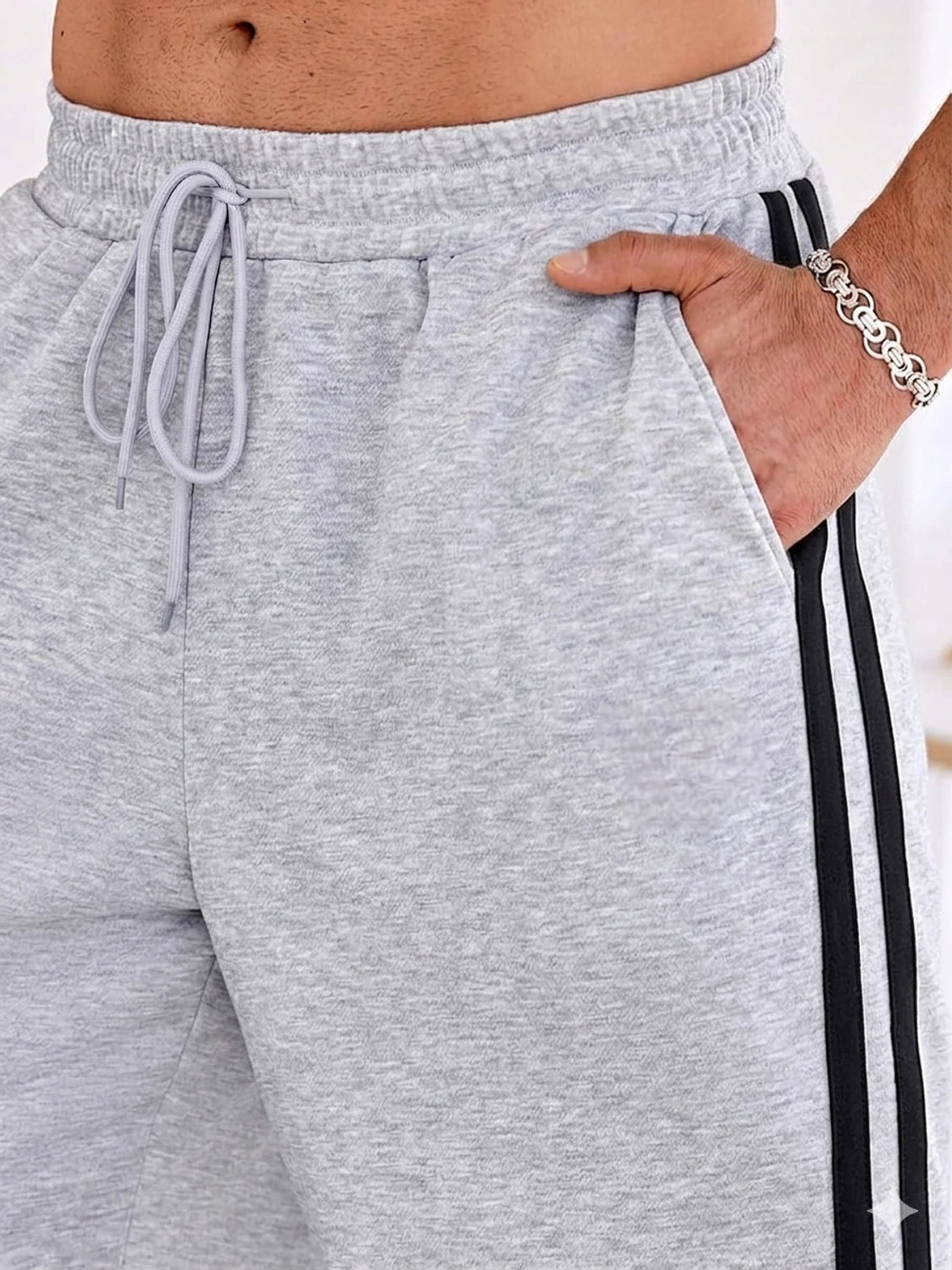 Image of FLYcollection Striped Men Grey Track Pants