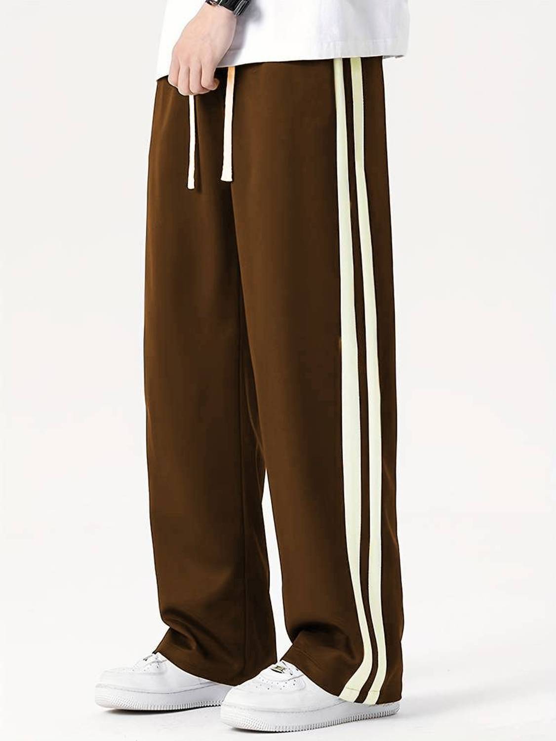 DL Fashion Striped Brown Track Pants - Image 1