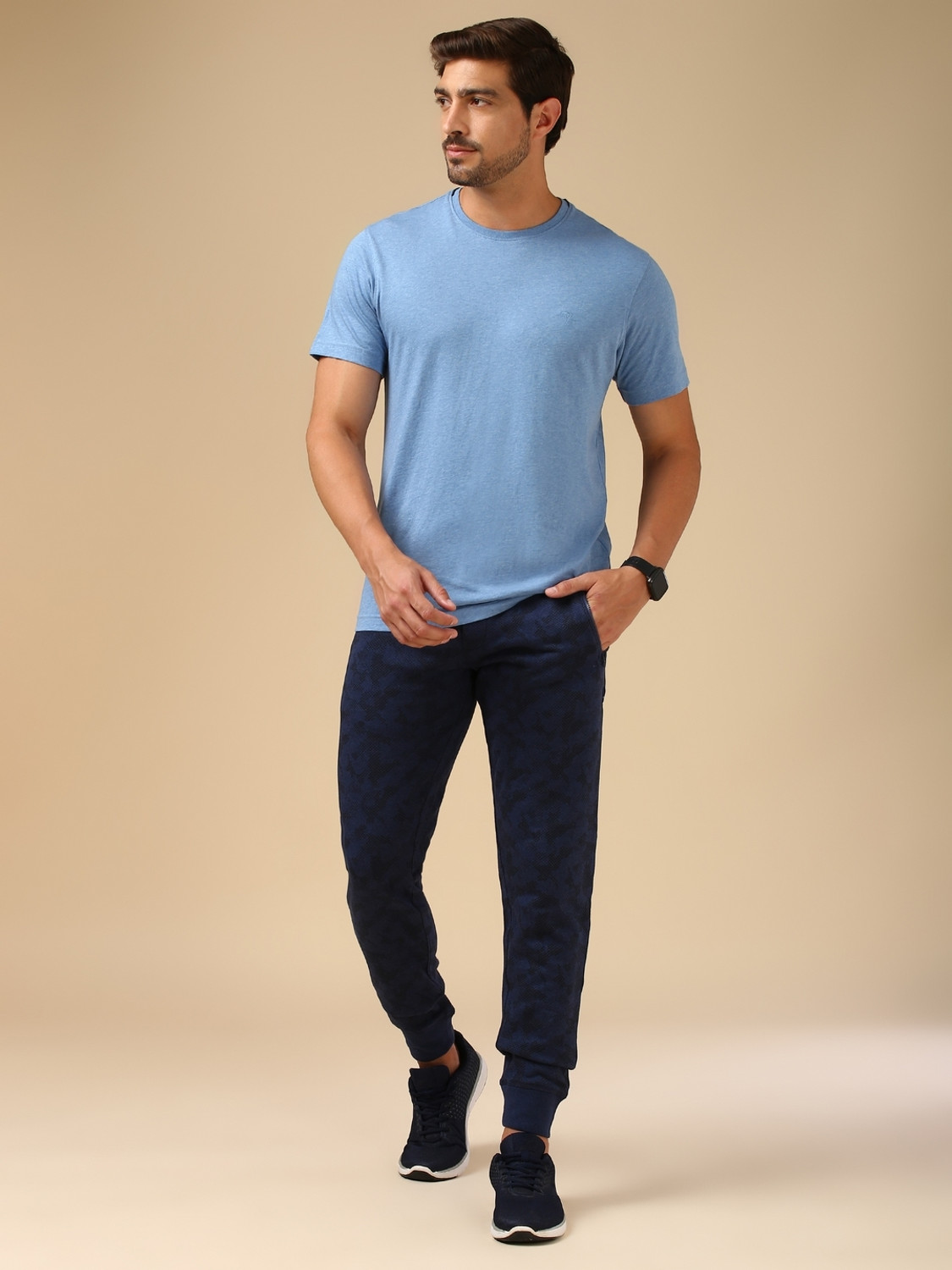 Image of VAN HEUSEN Printed Men Blue Track Pants