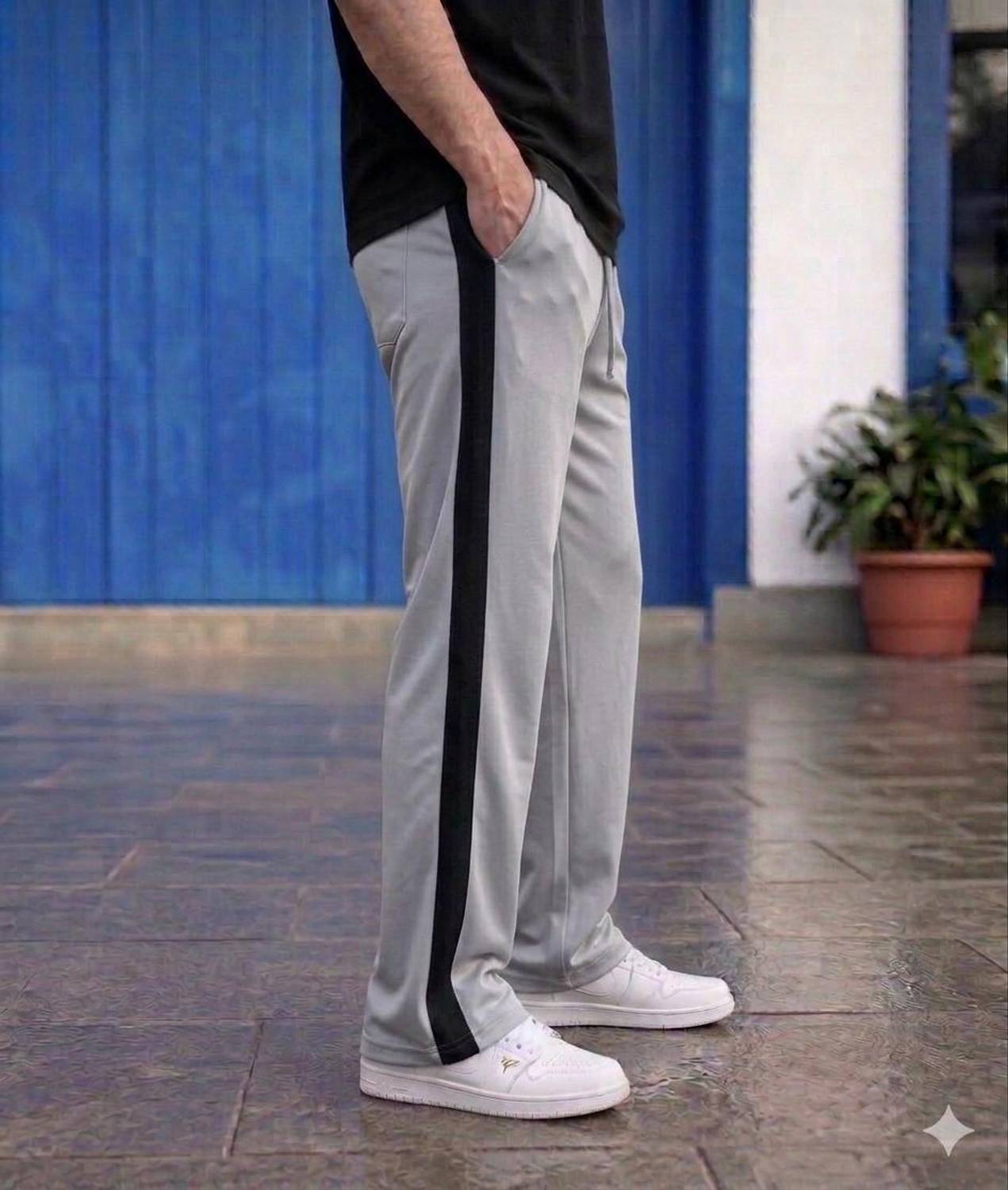 KEESUN Beige Striped Men's Track Pants - Image 1