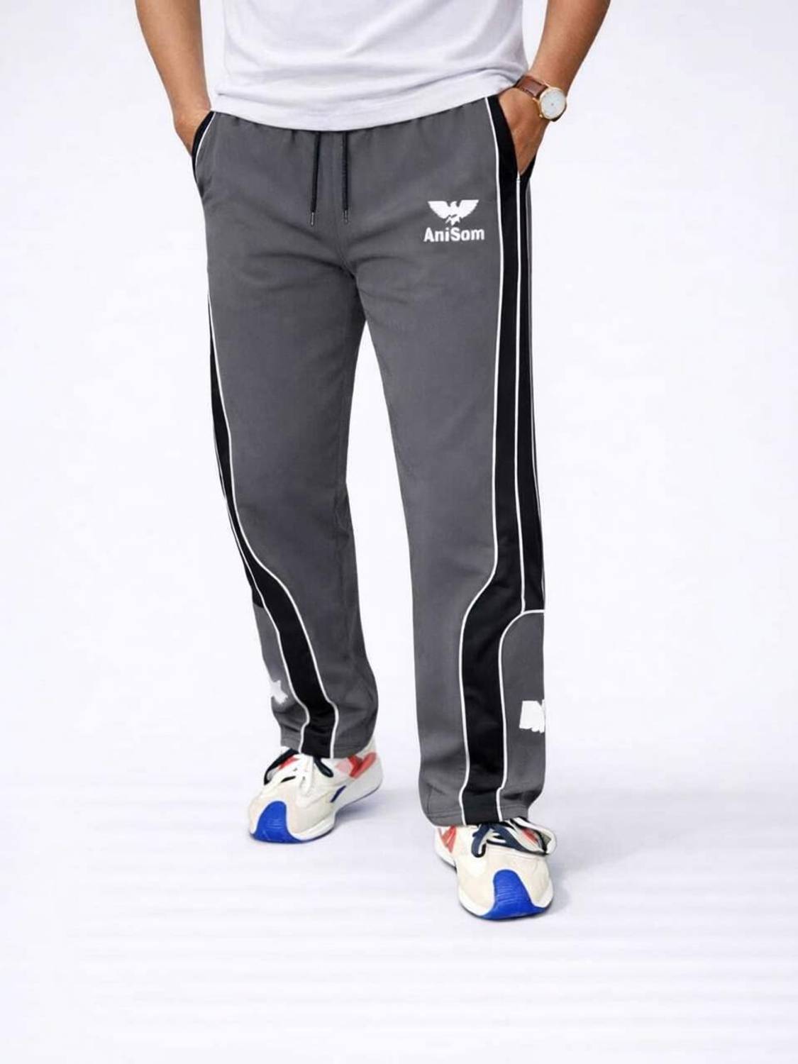 Anisom Colorblock Men Grey Track Pants
