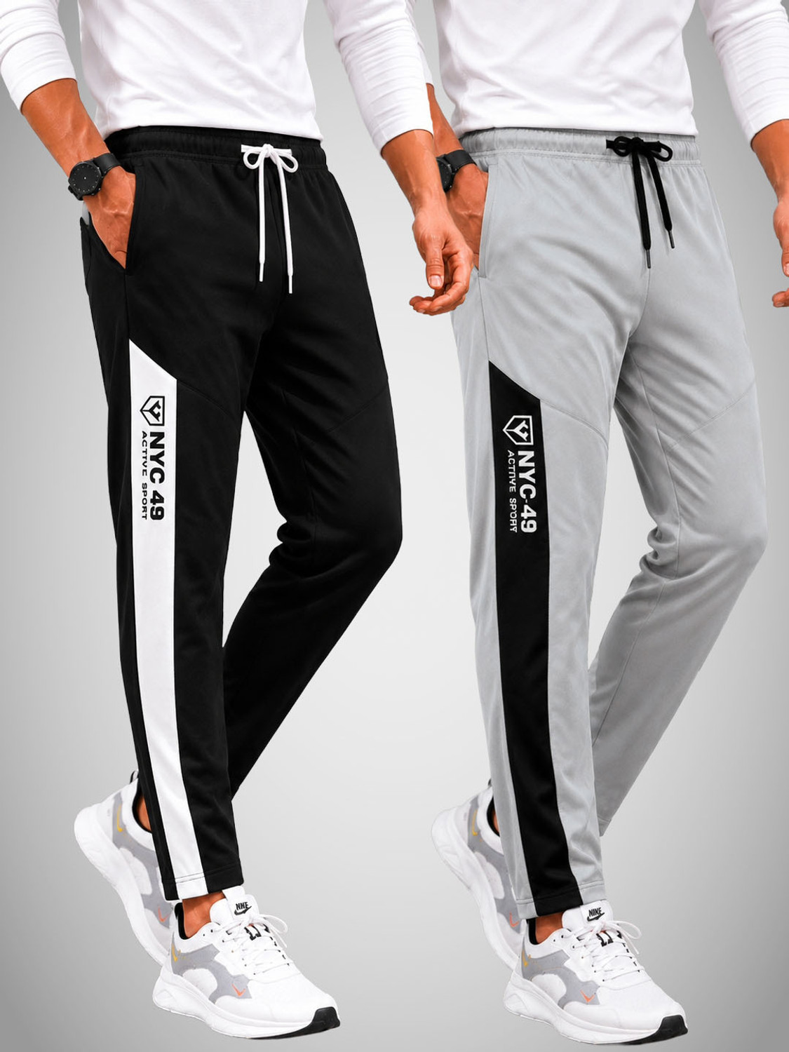Image of Yazole Printed Men Black, Grey Track Pants