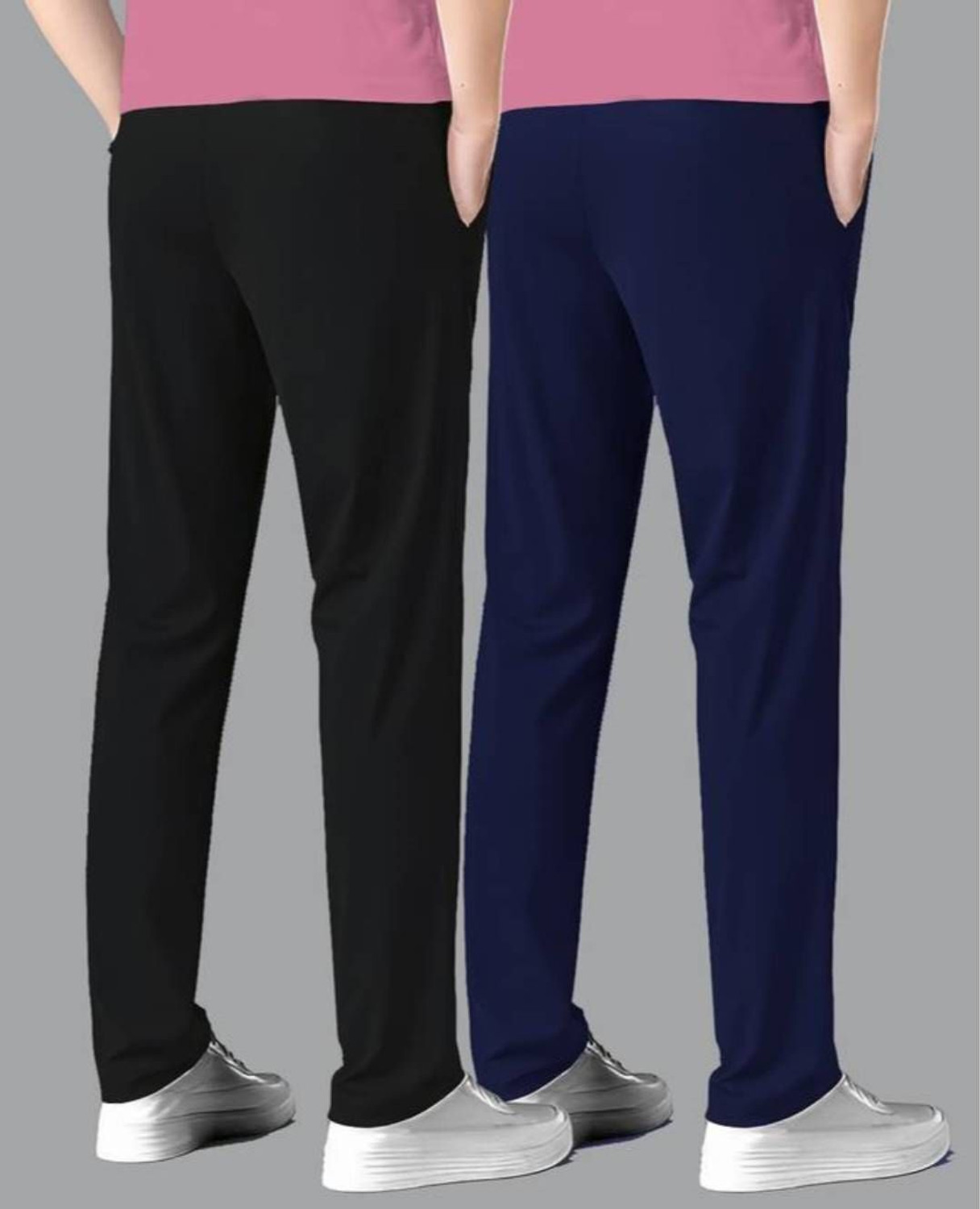 Image of Malakar Printed Men Black, Dark Blue Track Pants
