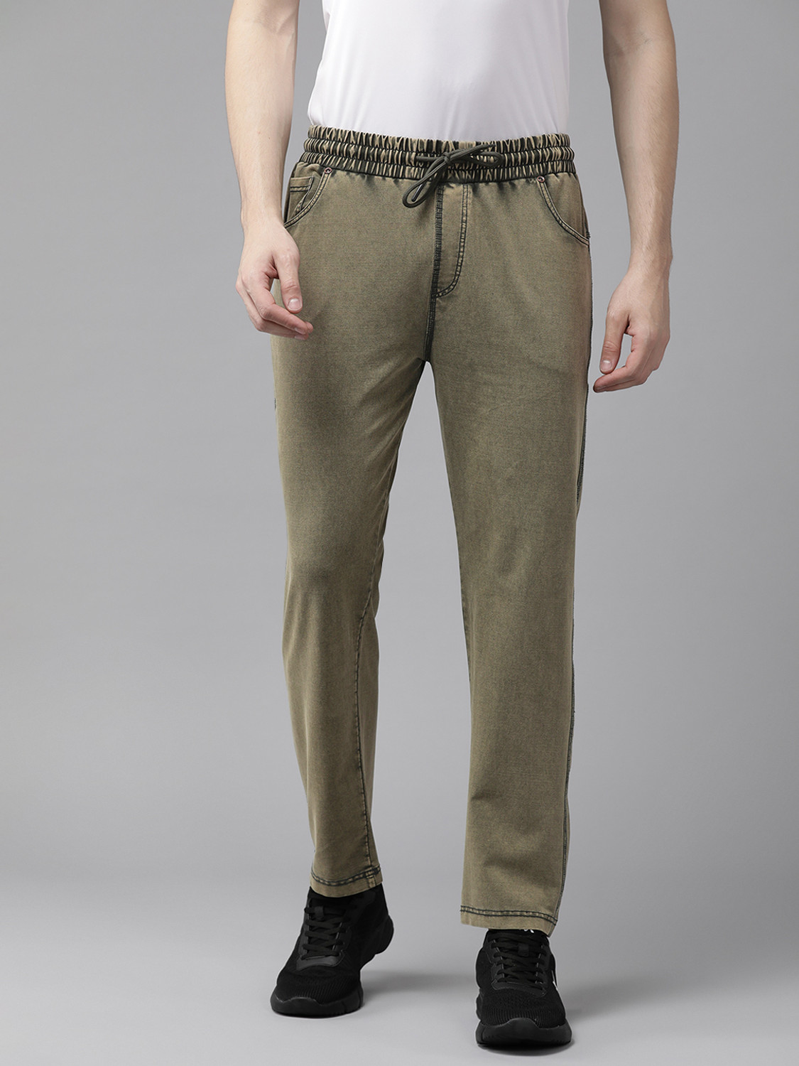 Image of Perfkt-U Solid Men Olive Track Pants