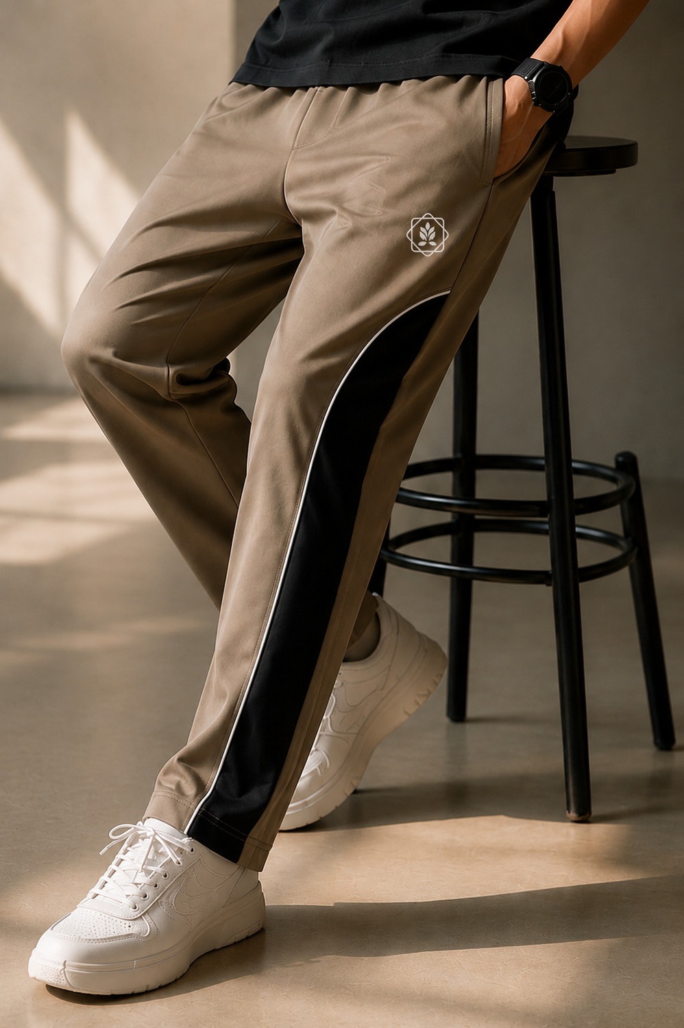 Image of DUYOURA Men Colorblock Beige Track Pants