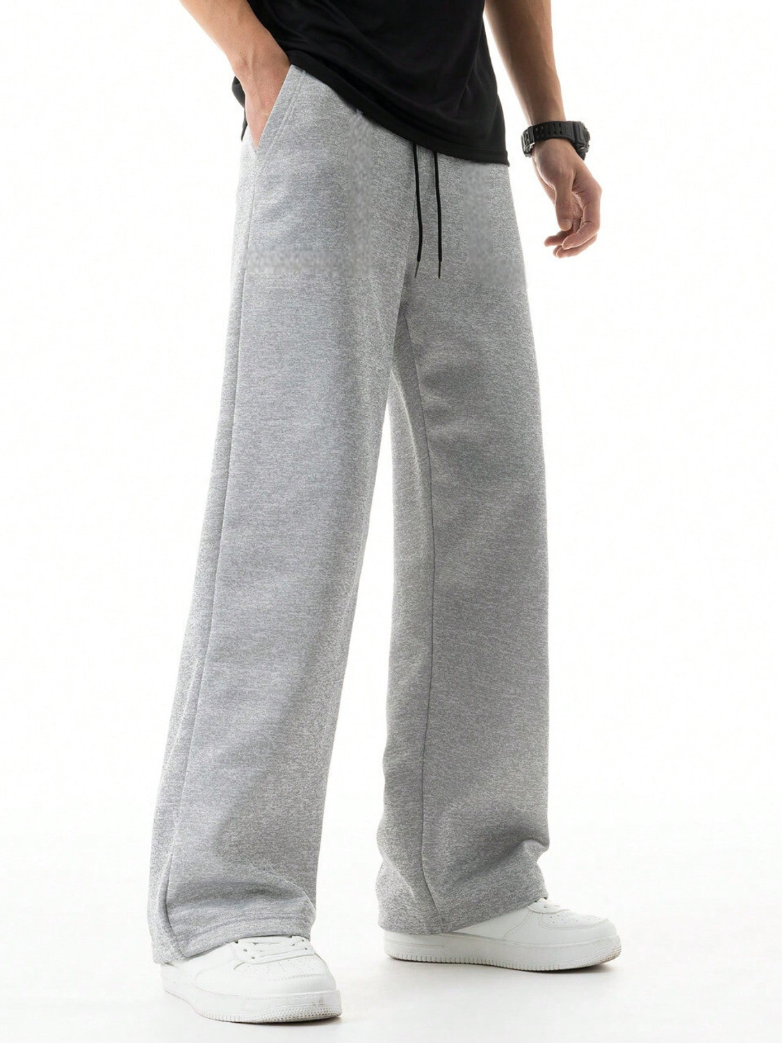Image of Dockstreet Men Loose Fit Grey Cotton Blend Trousers