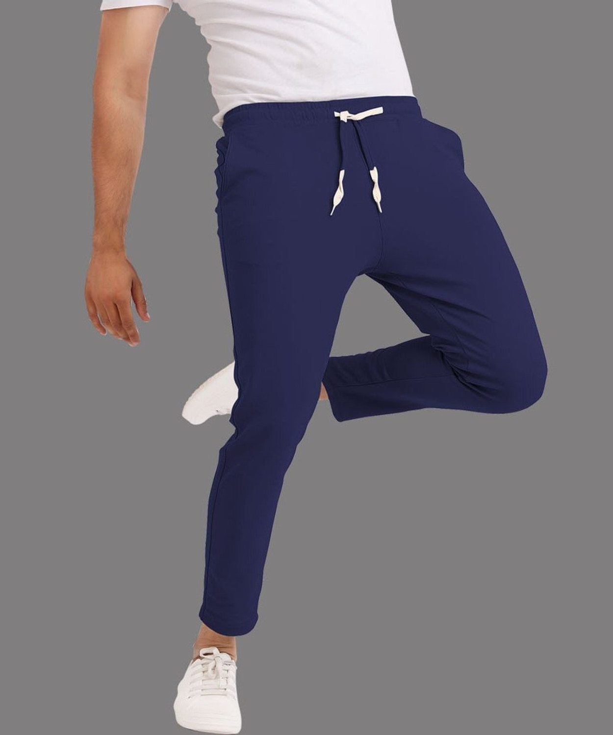 Image of Duooble Solid Men Dark Blue Track Pants