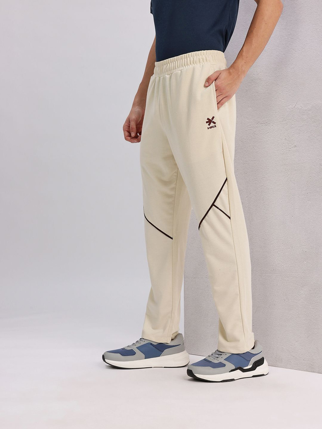 Image of HRX by Hrithik Roshan Solid Men Beige Track Pants