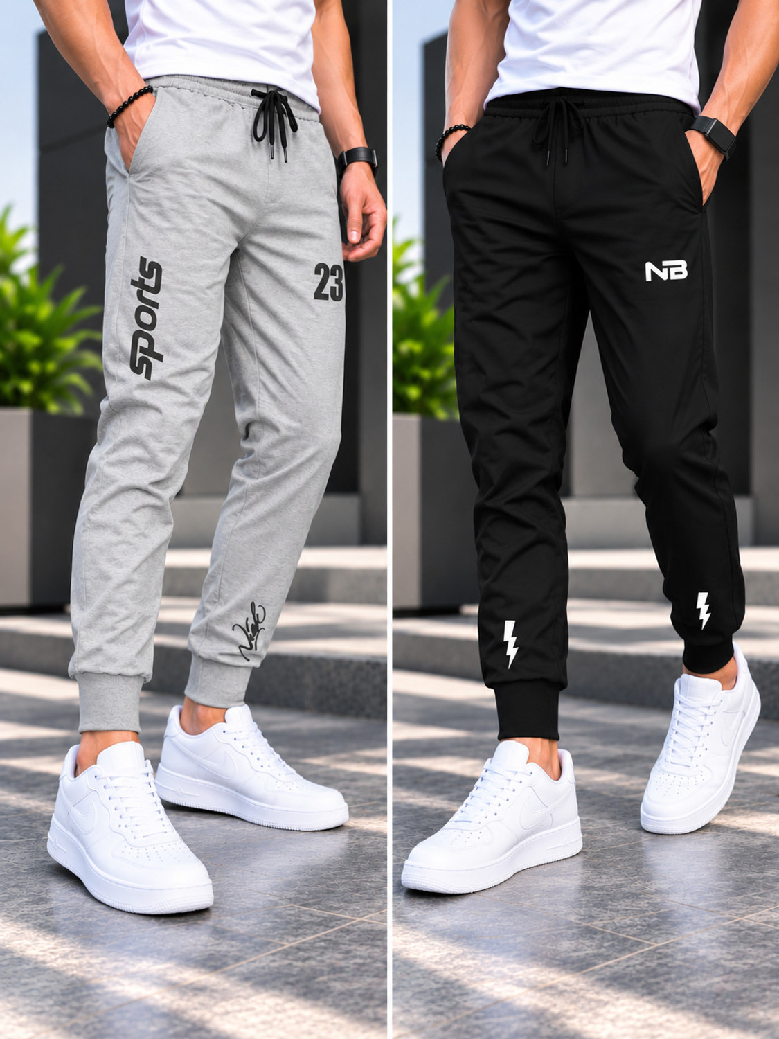 Image of NB NICKY BOY Men Printed Grey, Black Track Pants
