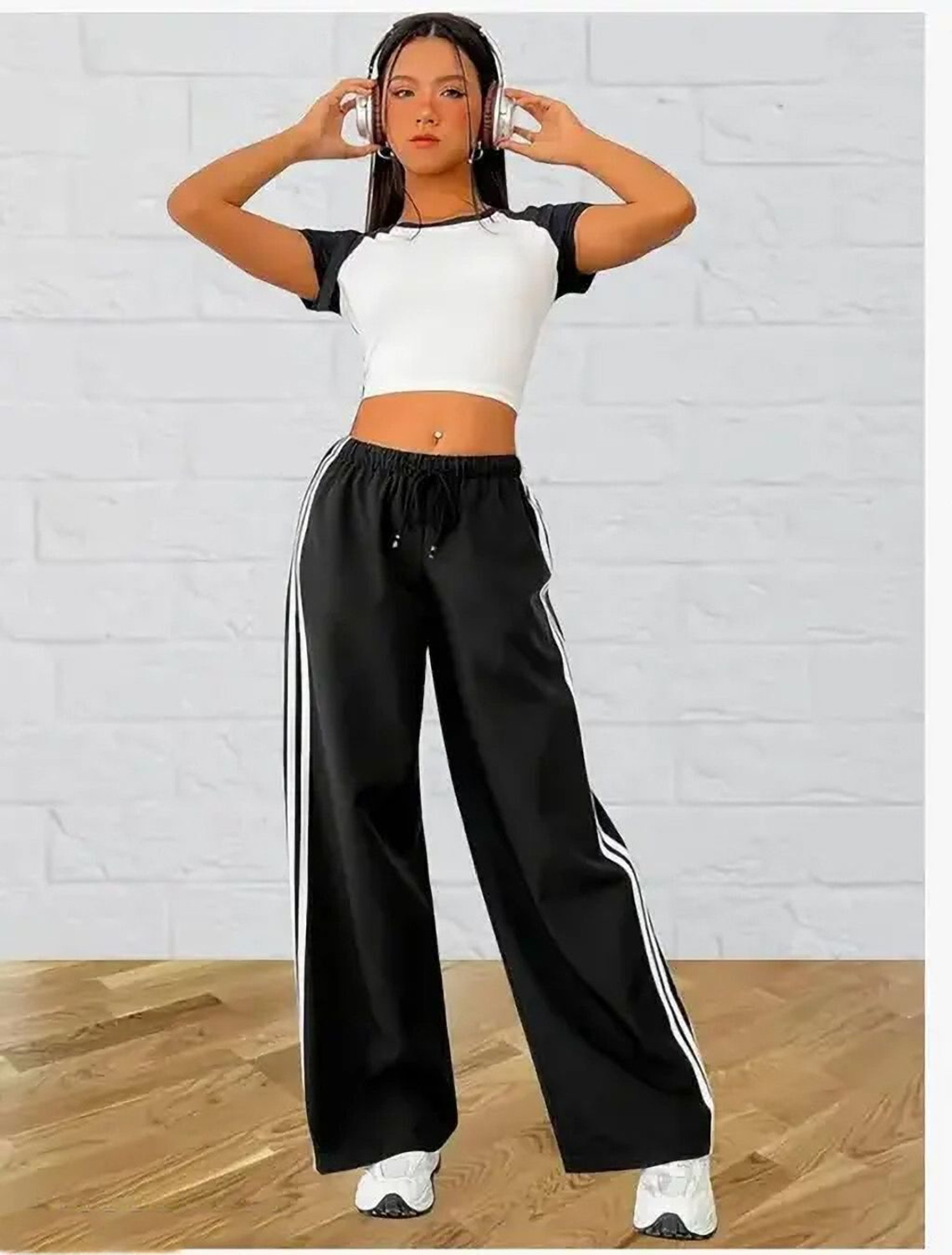 Image of Kiba Retail Striped Women Black Track Pants
