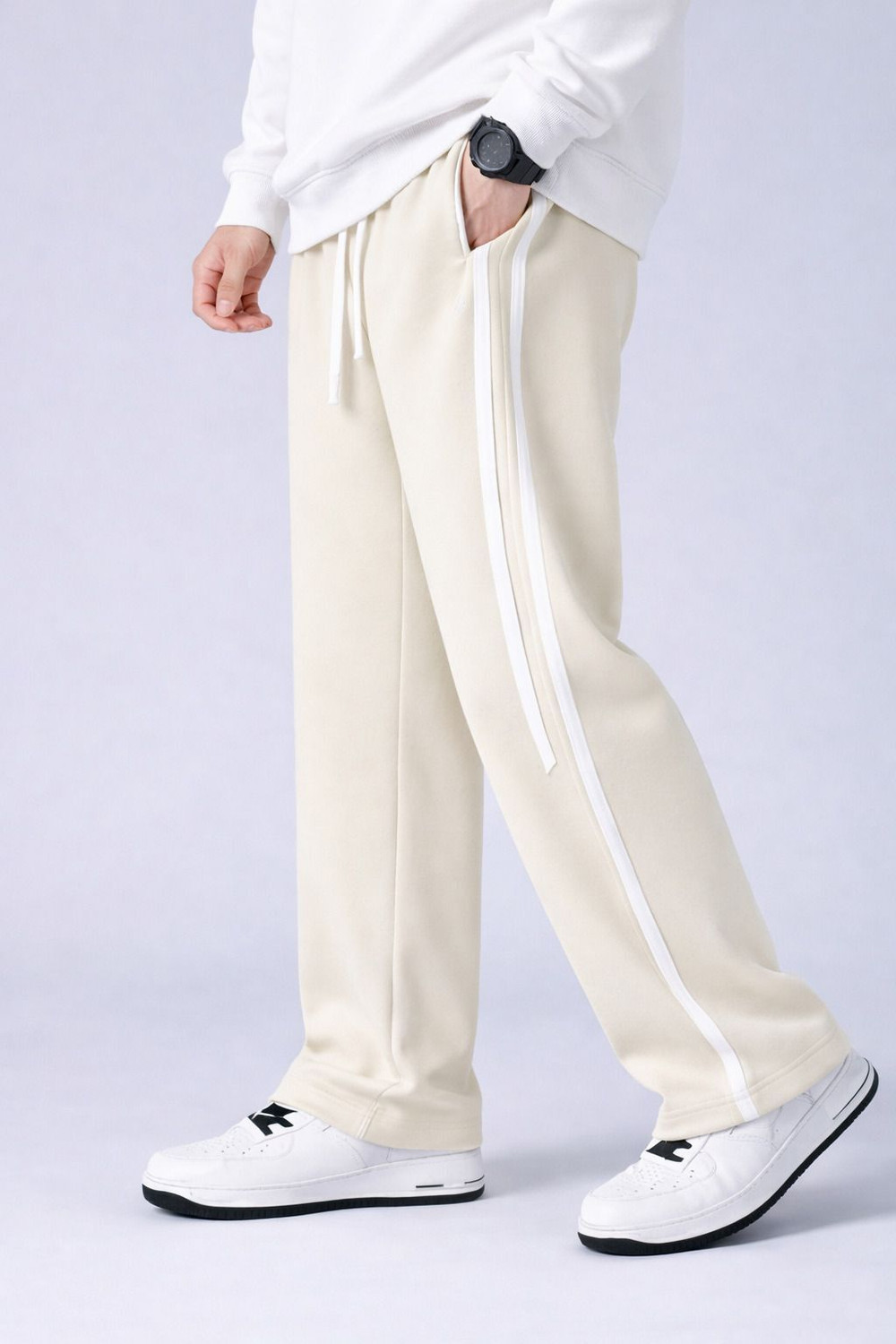 Image of KEESUN Striped Men Beige Track Pants