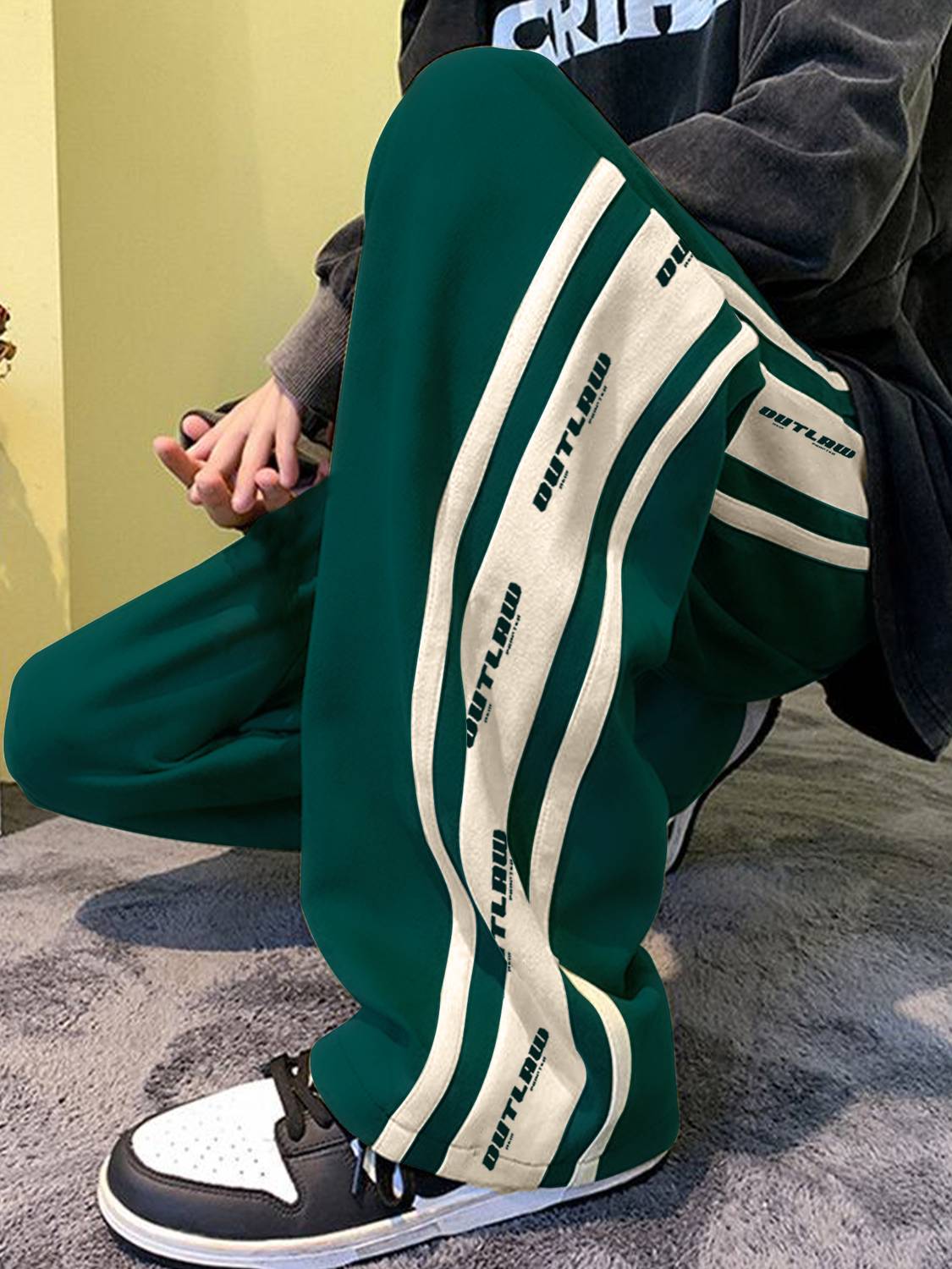 Jump Cuts Striped Men Green, Beige Track Pants - Image 1