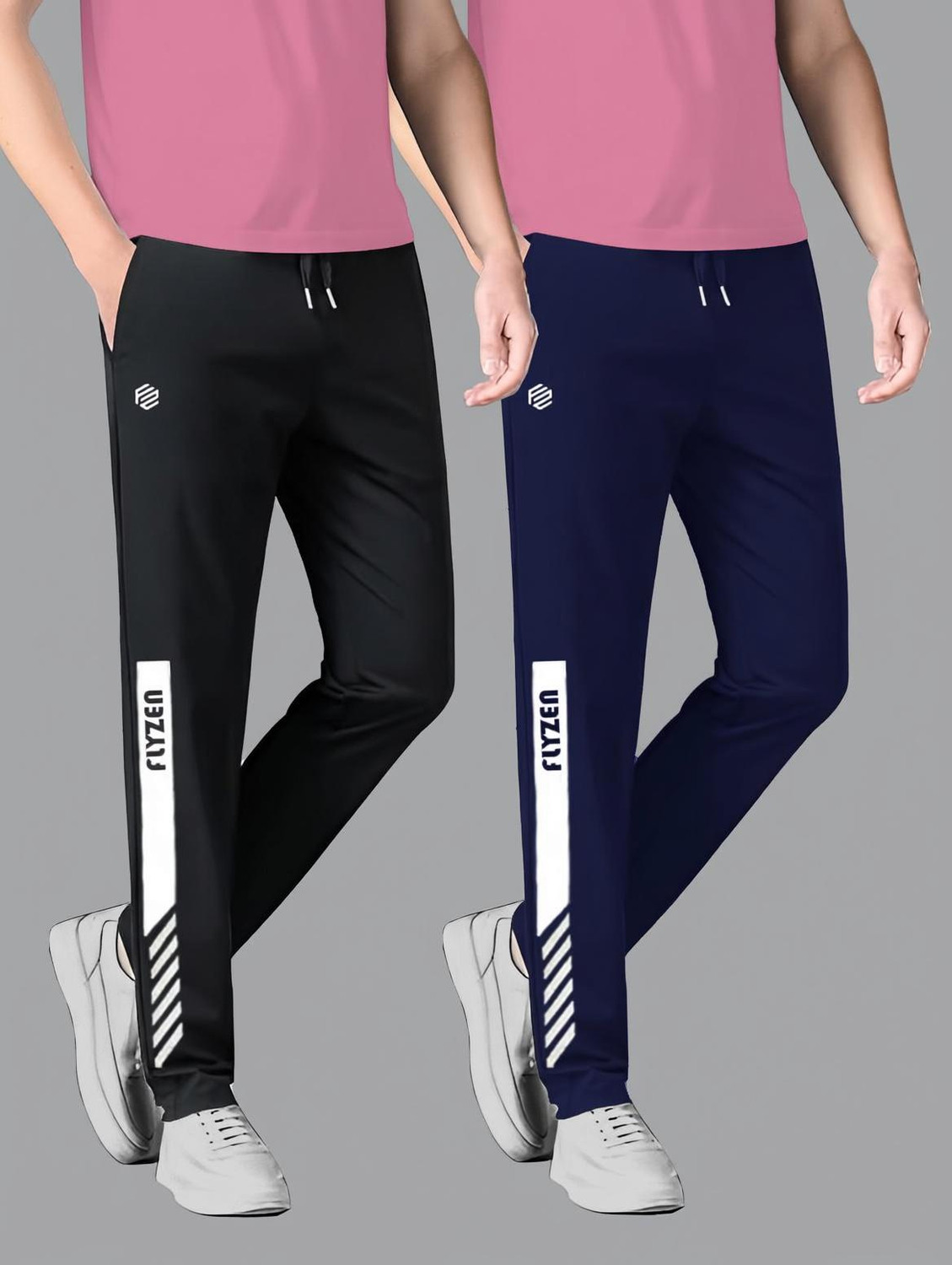 Image of FLYZEN Printed Men Black, Dark Blue Track Pants