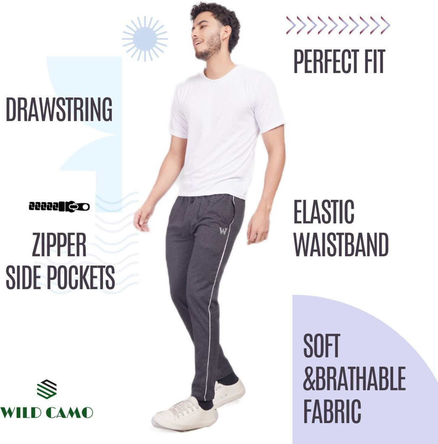 Image of WILD CAMO Solid Men Blue, Grey Track Pants