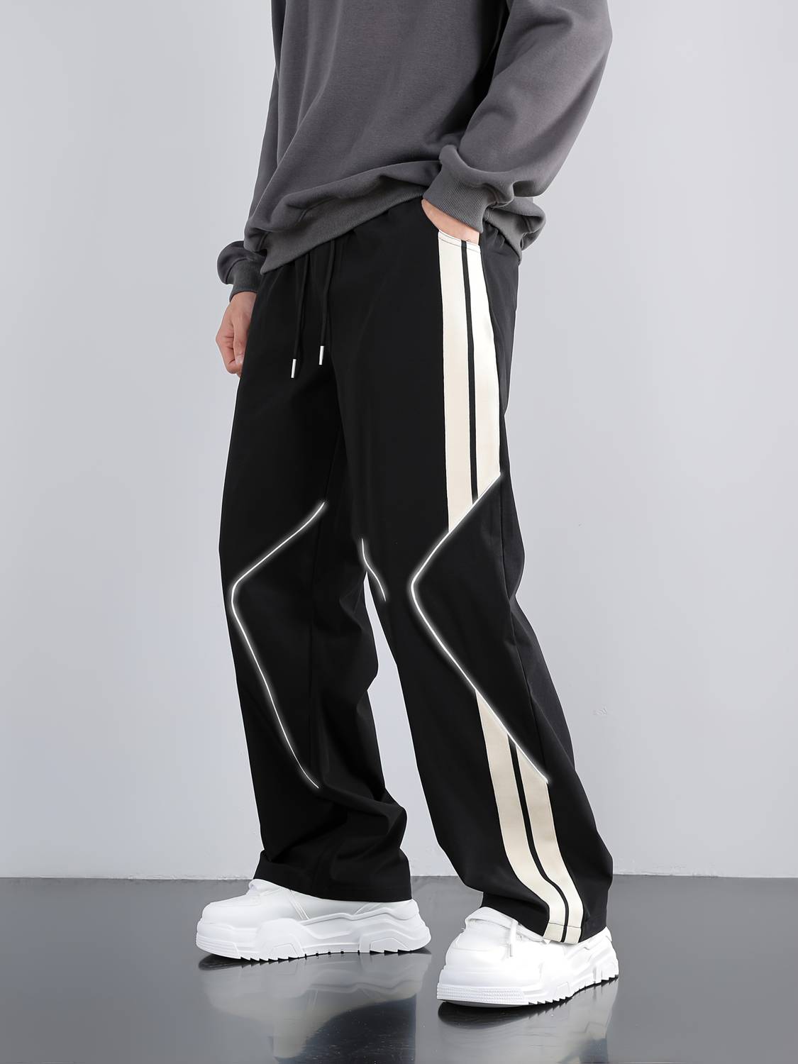 AZLANE Striped Men Black Track Pants