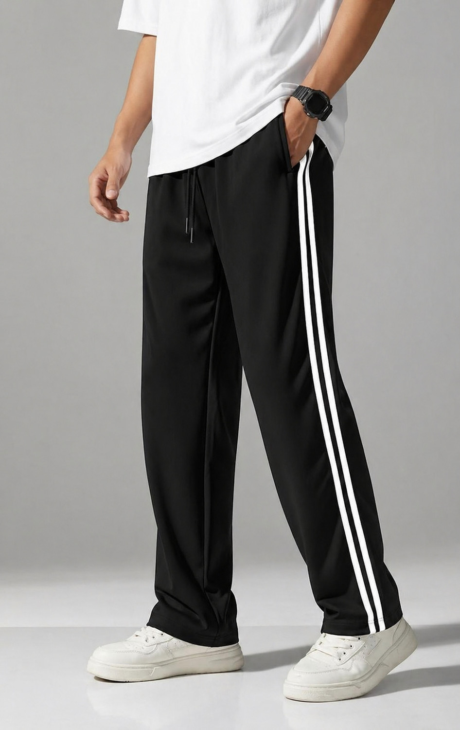 Image of Luxekicks Striped Men Black Track Pants