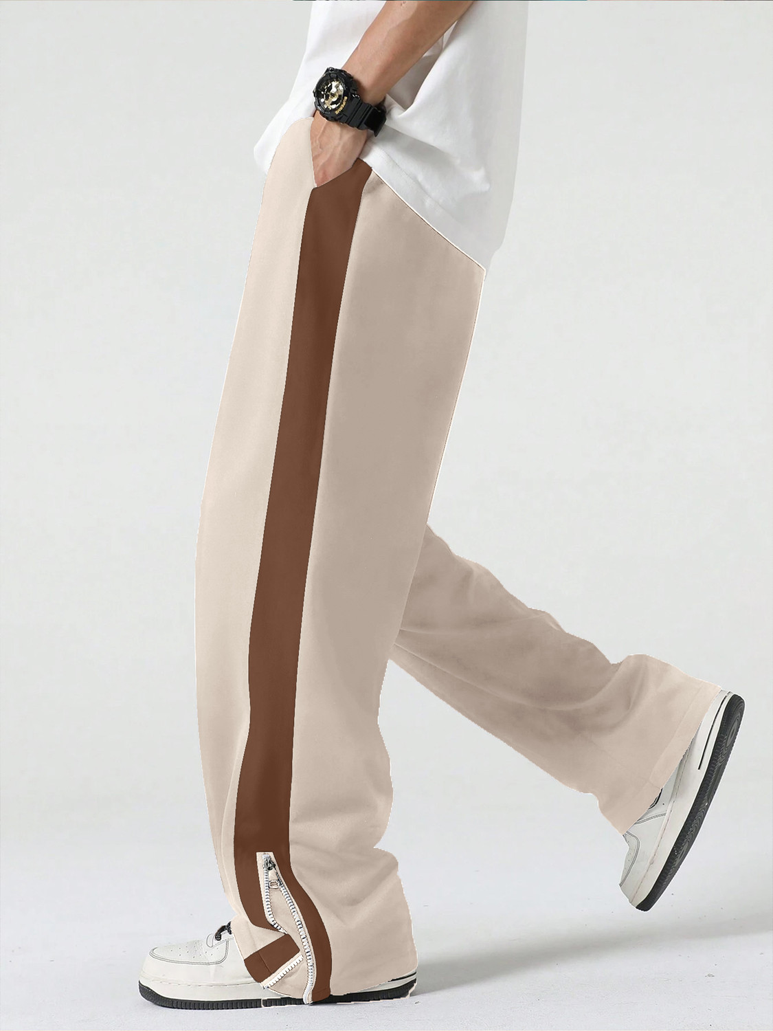 Image of Jump Cuts Solid Men White, Brown Track Pants