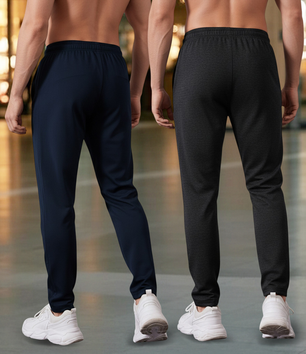 Image of FEEL TRACK Solid Men Dark Blue, Black Track Pants