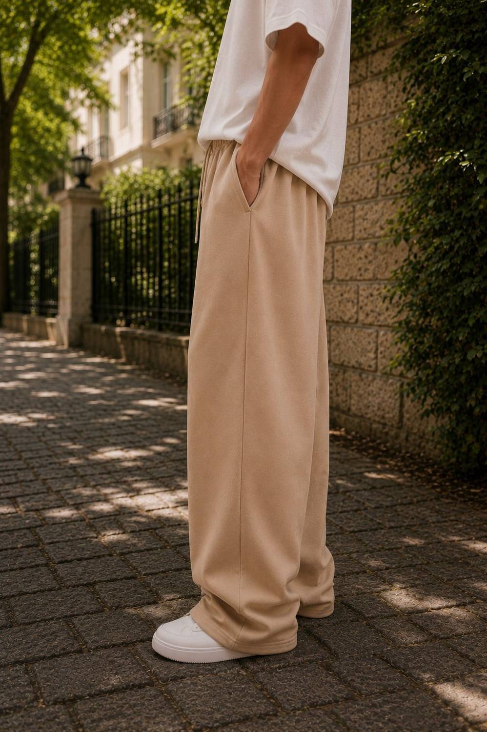 FAHPEE Solid Men Beige Track Pants - Image 2