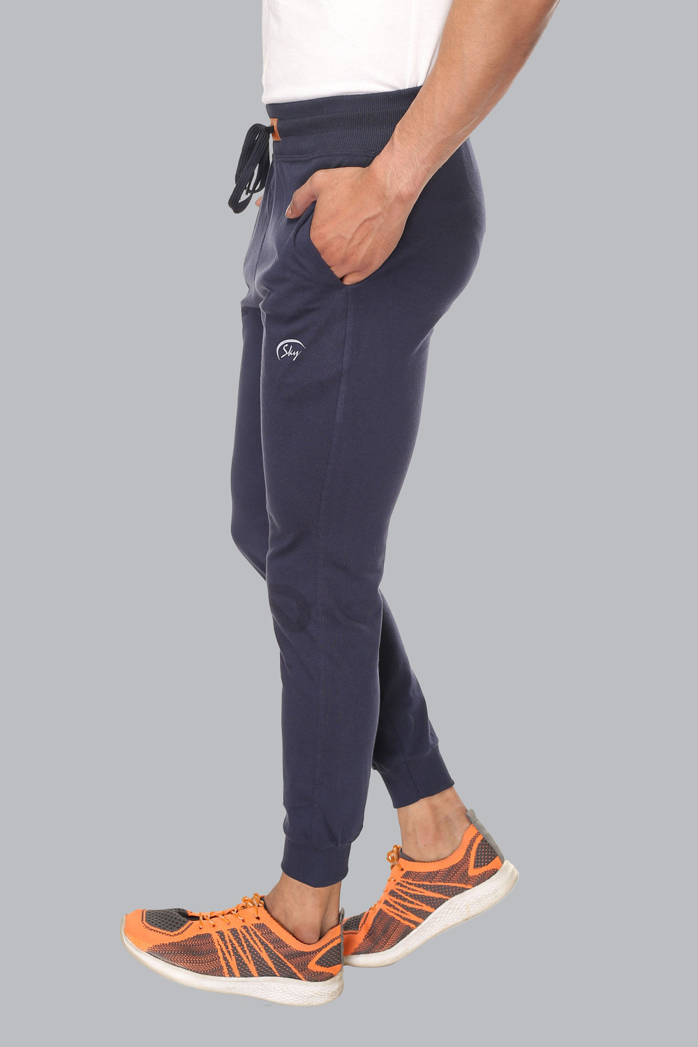 Image of SKYKNIT Solid Men Dark Blue Track Pants