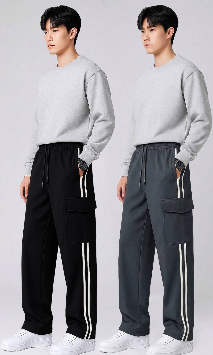 METRONAUT Striped Men Black, Grey Track Pants Pack of 2 - Image 4