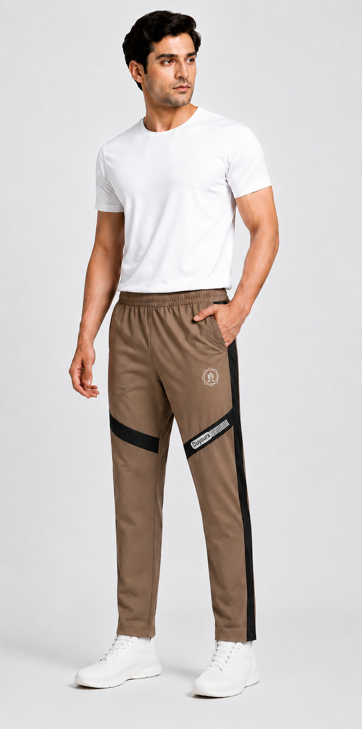 Image of DUYOURA Colorblock, Graphic Print Men Beige Track Pants