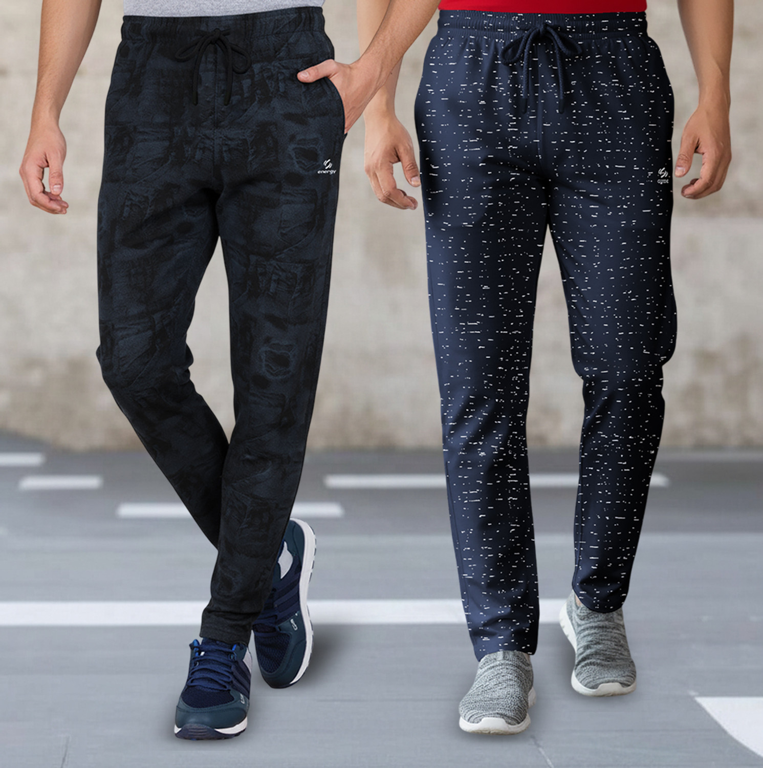 Image of Guide Printed Men Light Blue, Black Track Pants