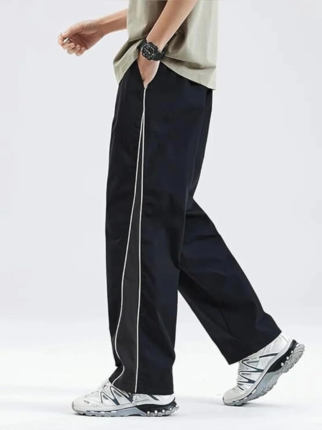 Image of ELGANE Striped Men Black, White Track Pants