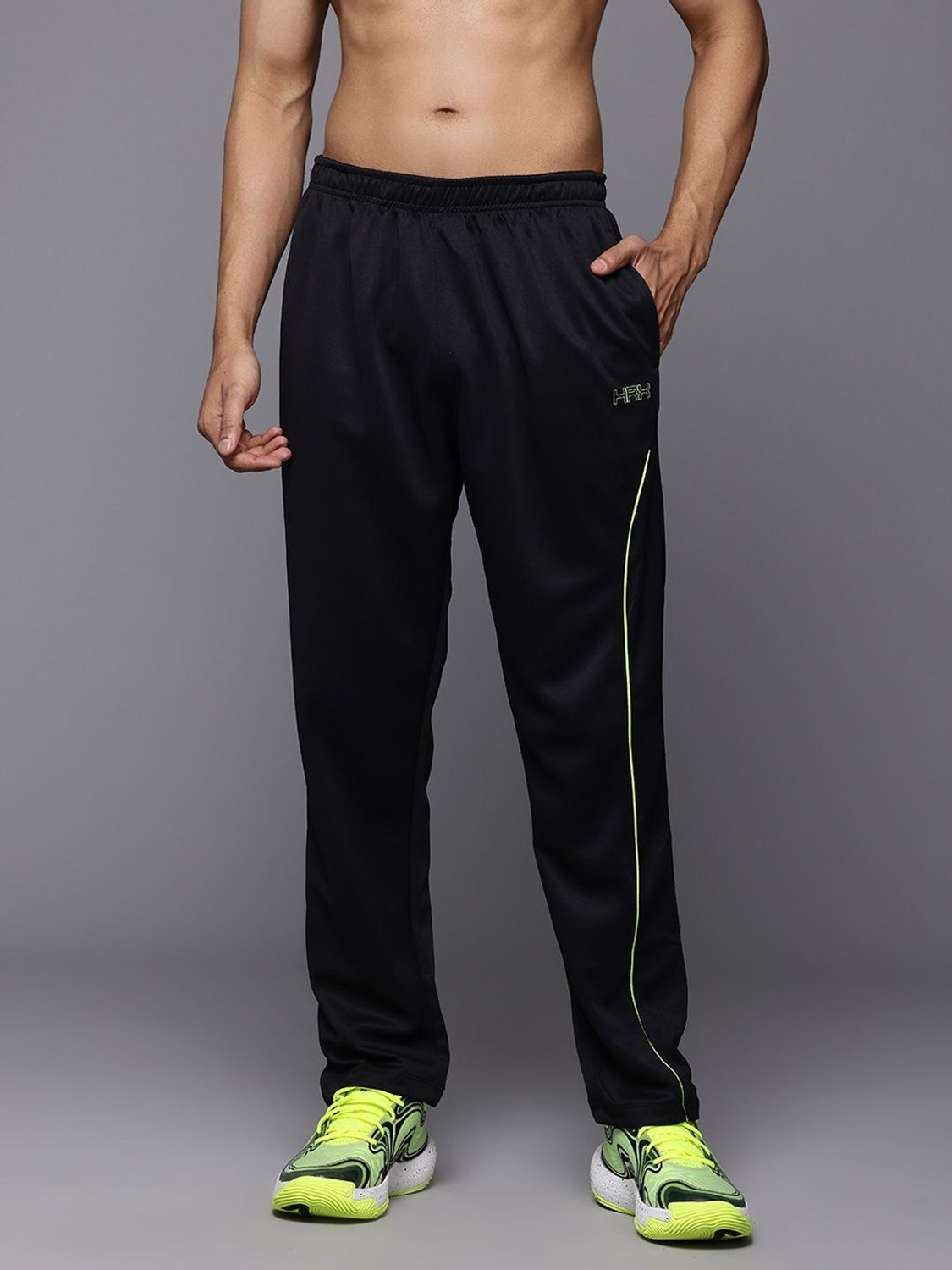 Image of HRX by Hrithik Roshan Men Solid Black Track Pants