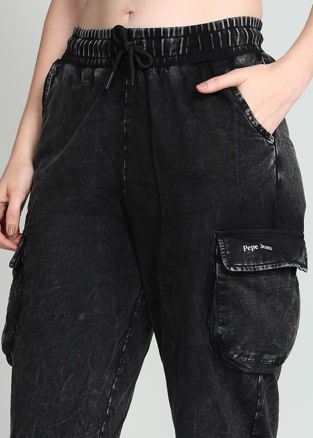 Image of Pepe Jeans Solid Women Black Track Pants