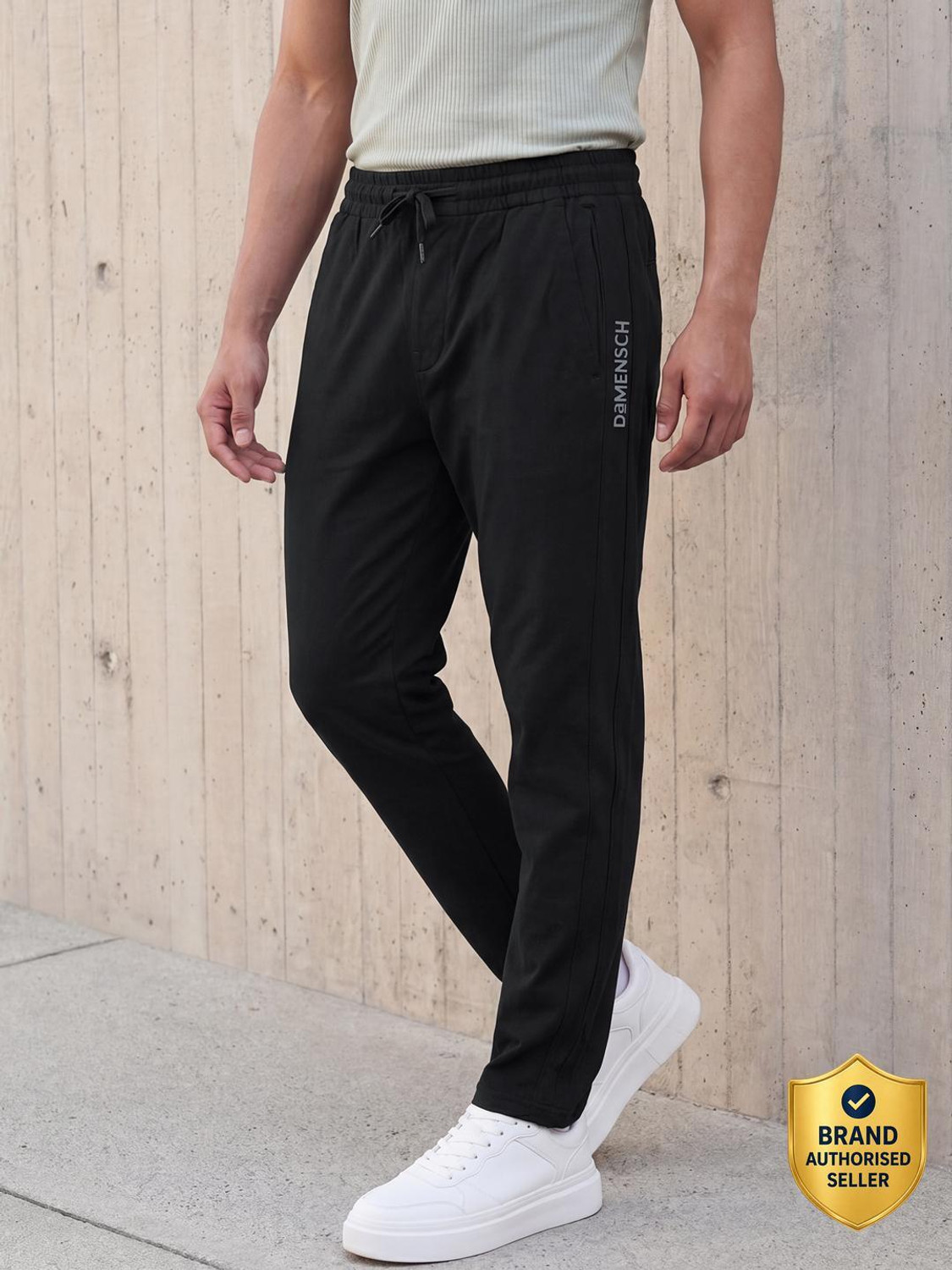 Image of Damensch Solid Men Black Track Pants
