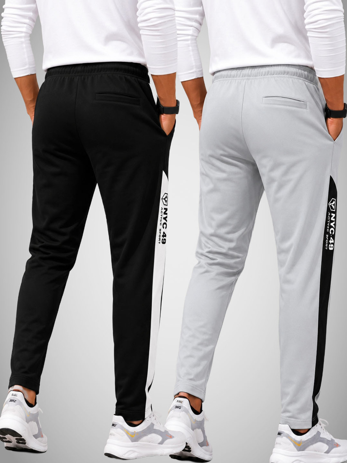 Image of Yazole Printed Men Black, Grey Track Pants