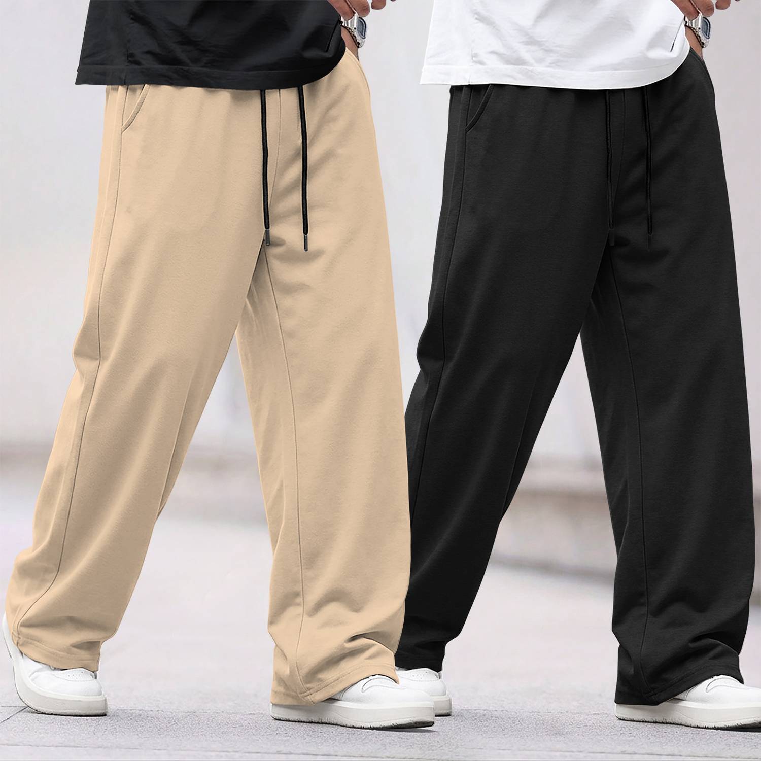 Tesseract Men Beige, Black Track Pants Pack of 2 - Image 1