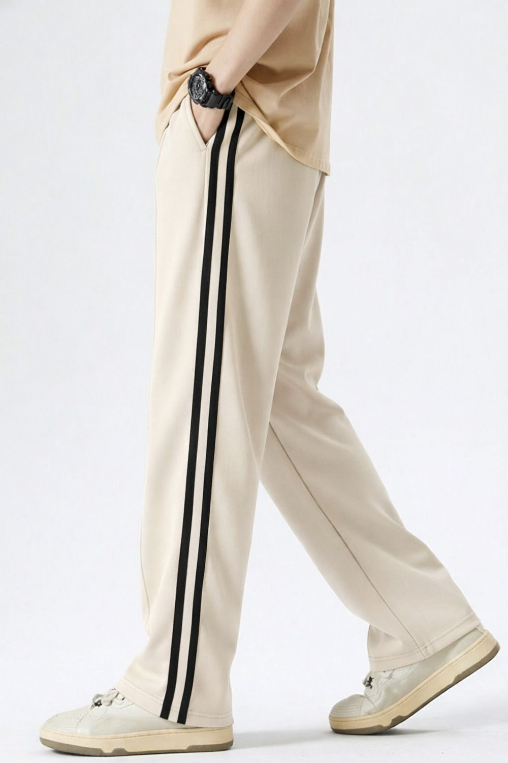 Image of NFTrenzify Striped Men Beige Track Pants