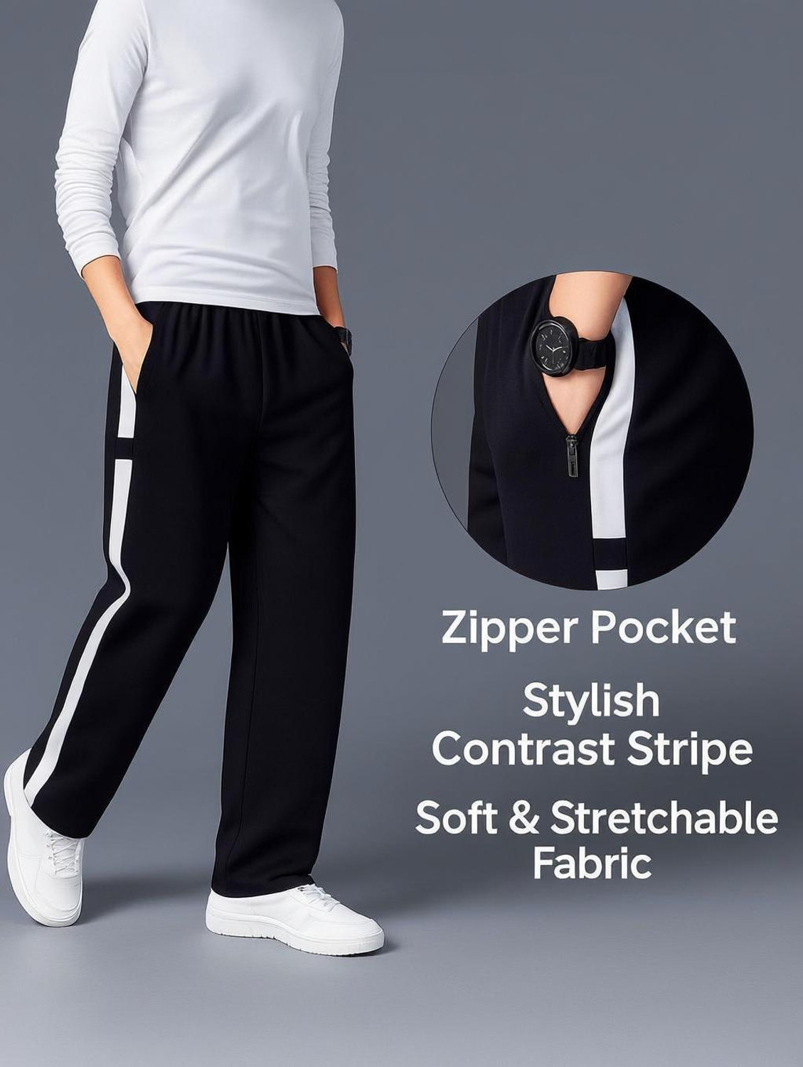 Image of Divkush Striped Men Black Track Pants