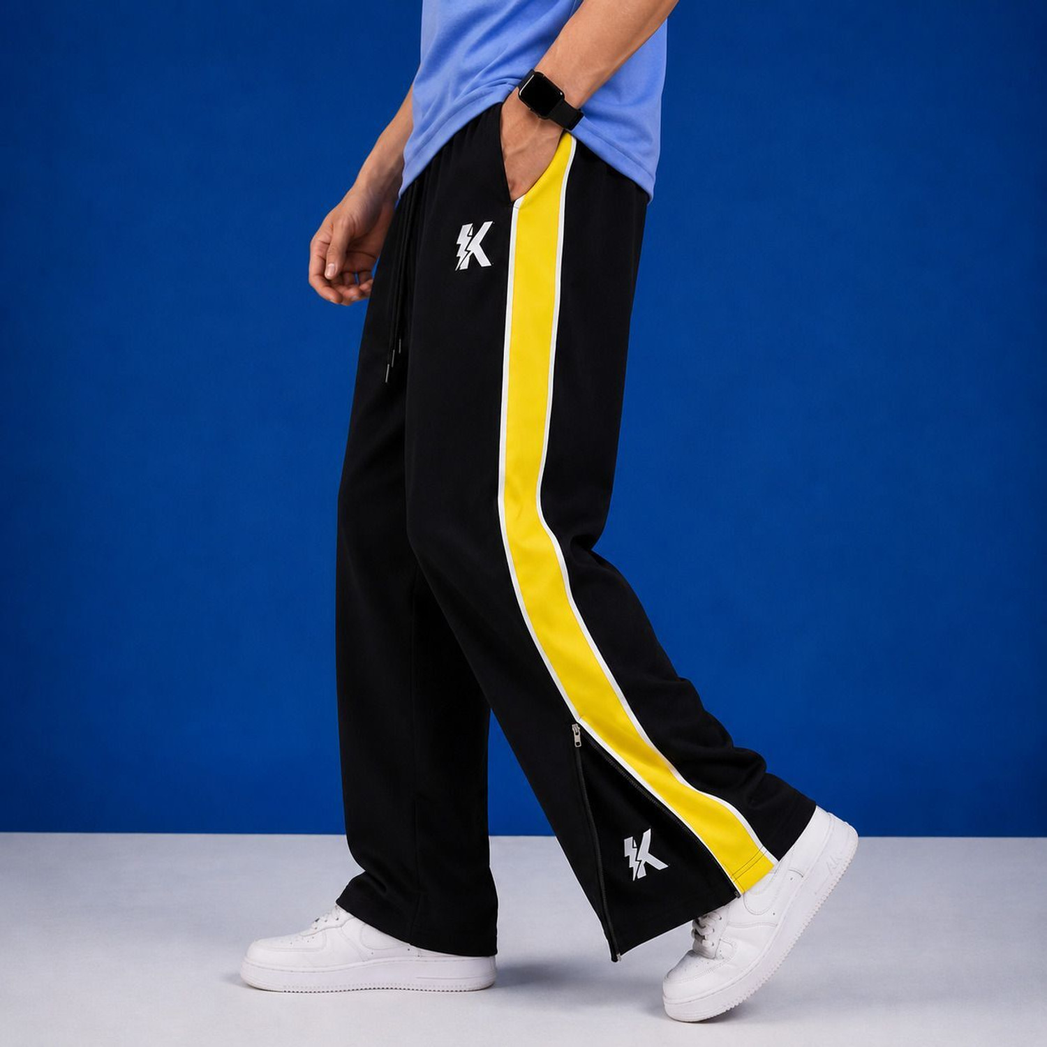 Image of Kynetic Colorblock Men Yellow, Black Track Pants