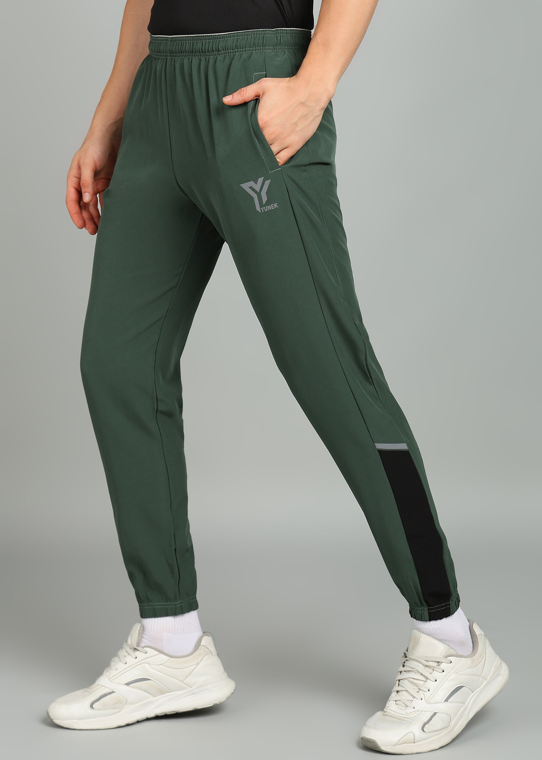Image of YUNEK Solid Men Green Track Pants