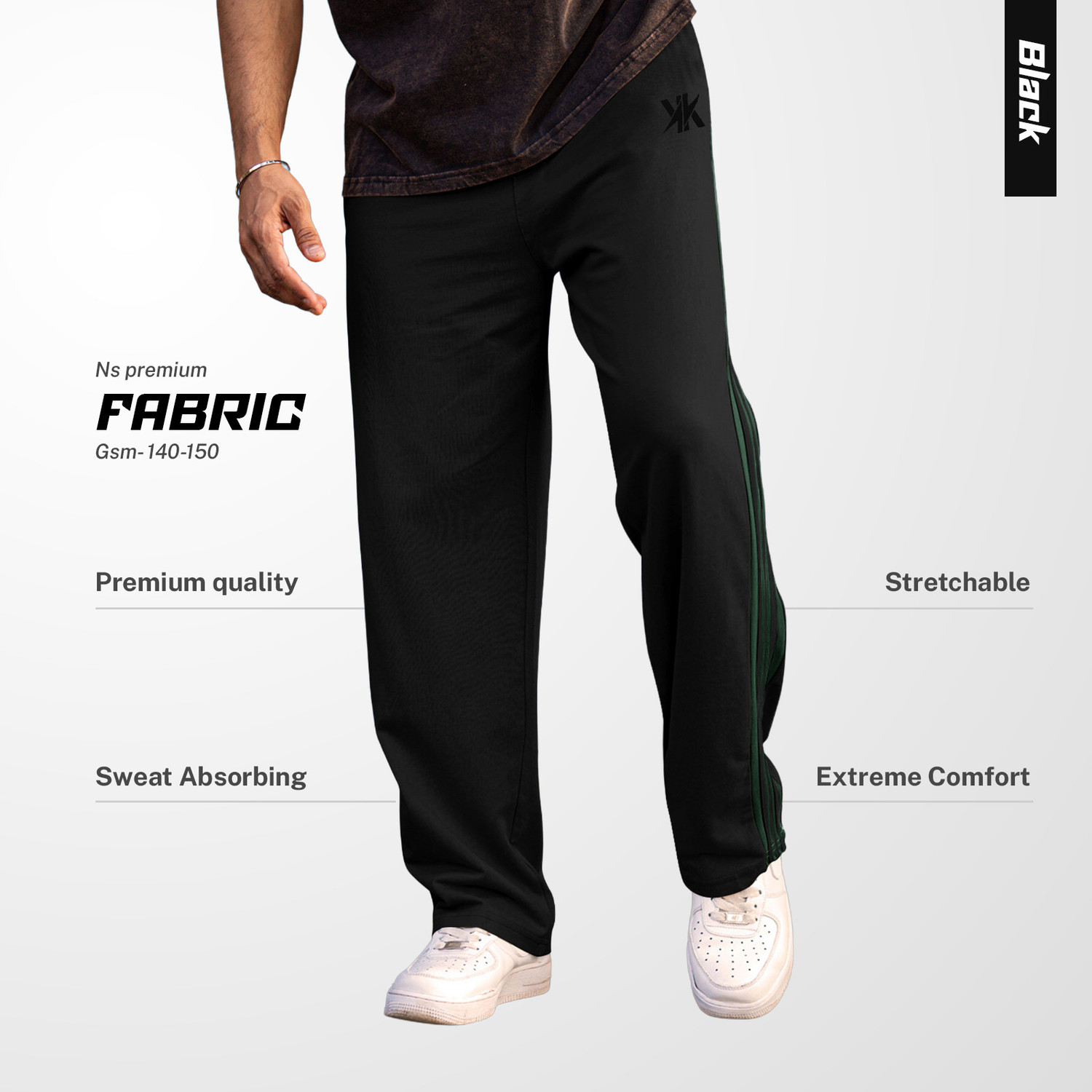 Image of Kynetic Striped Men Black Track Pants