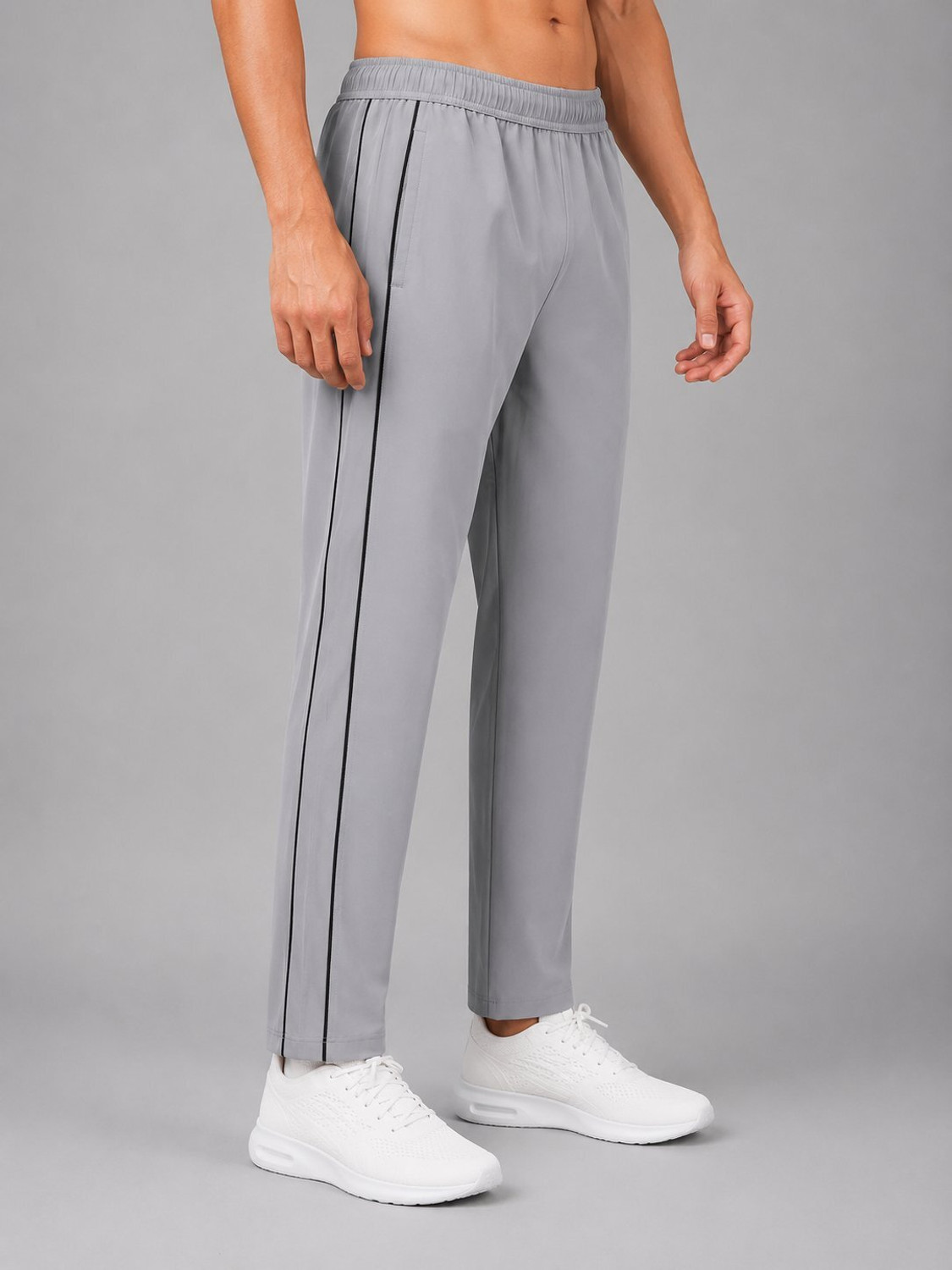 Image of HRX by Hrithik Roshan Striped Men Grey Track Pants