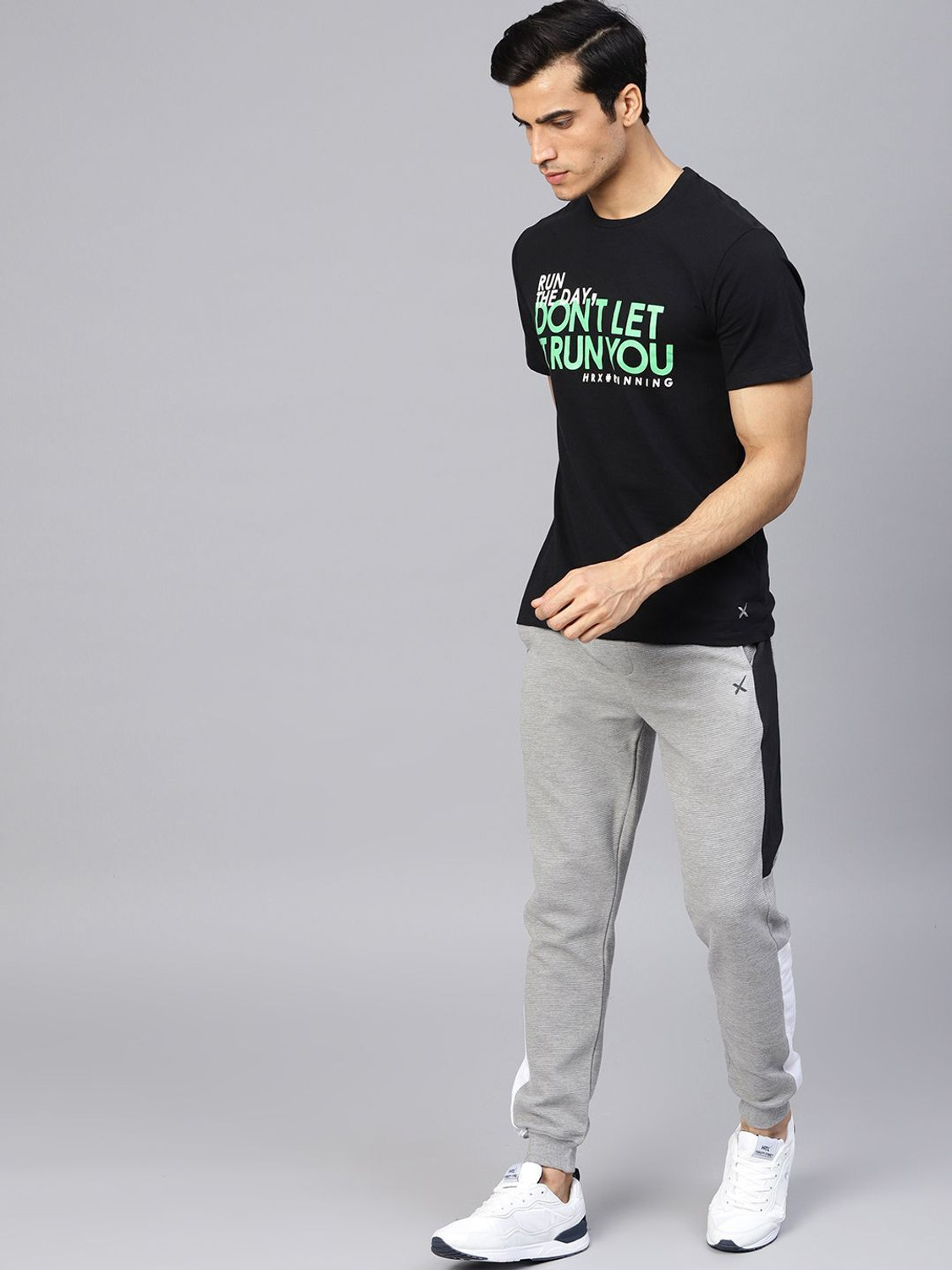 Image of HRX by Hrithik Roshan Colorblock Men Grey Track Pants