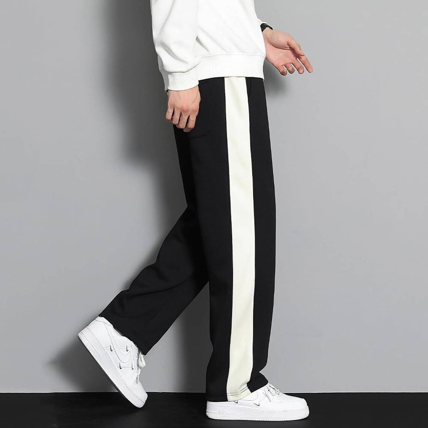 FLY WIND Striped Black Track Pants - Image 3