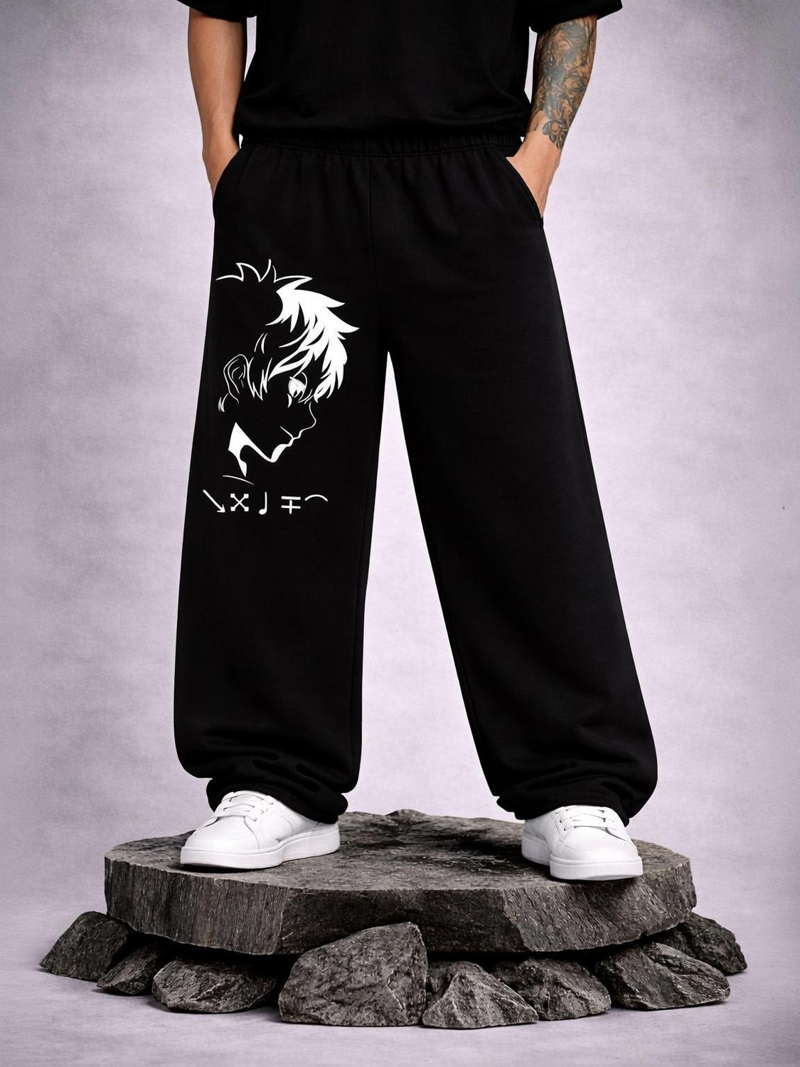 Image of Boxman Striped Men Black Track Pants