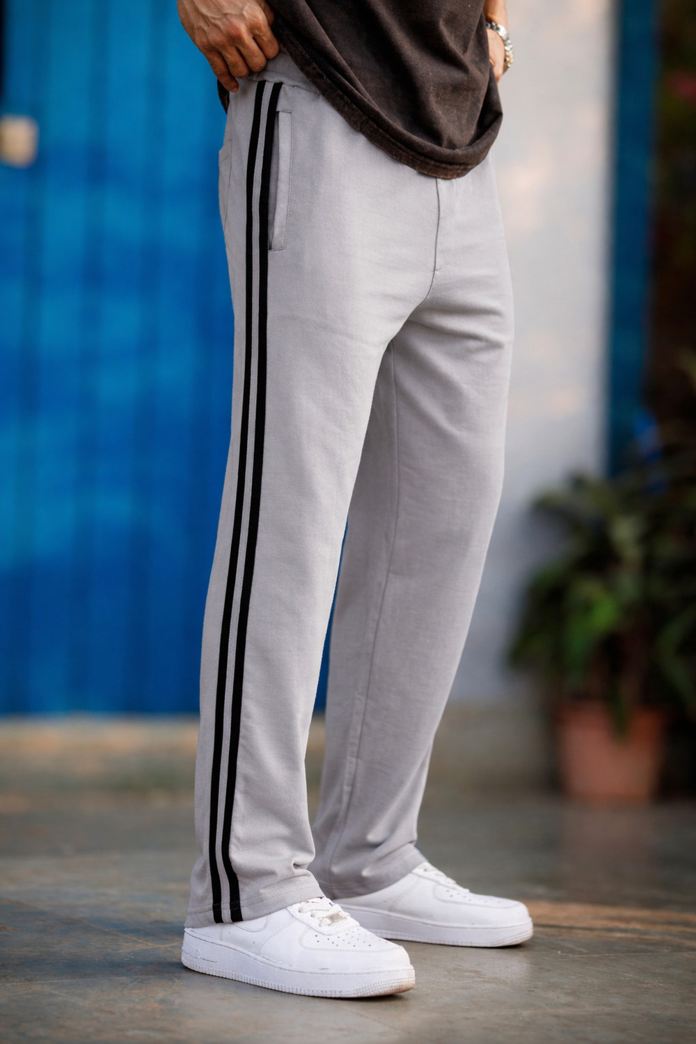 Image of FUBACK Men Solid Grey Track Pants