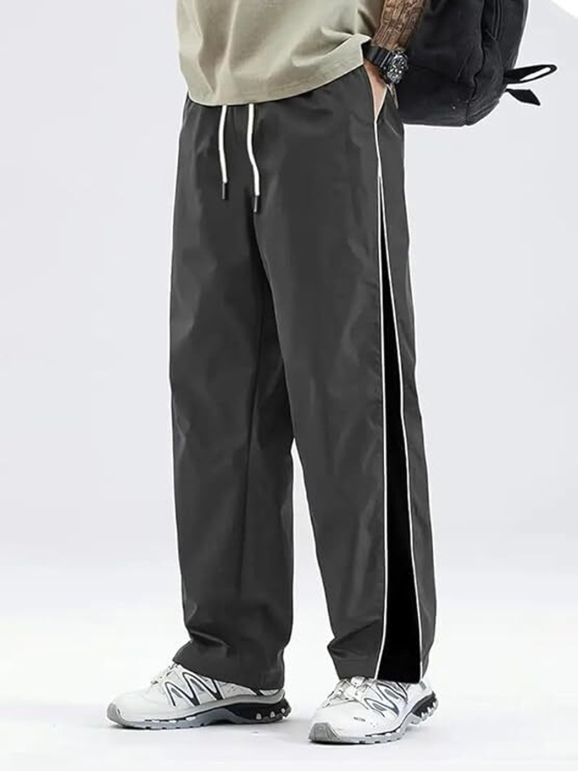 Image of Fabitto Striped Men Black, Grey Track Pants