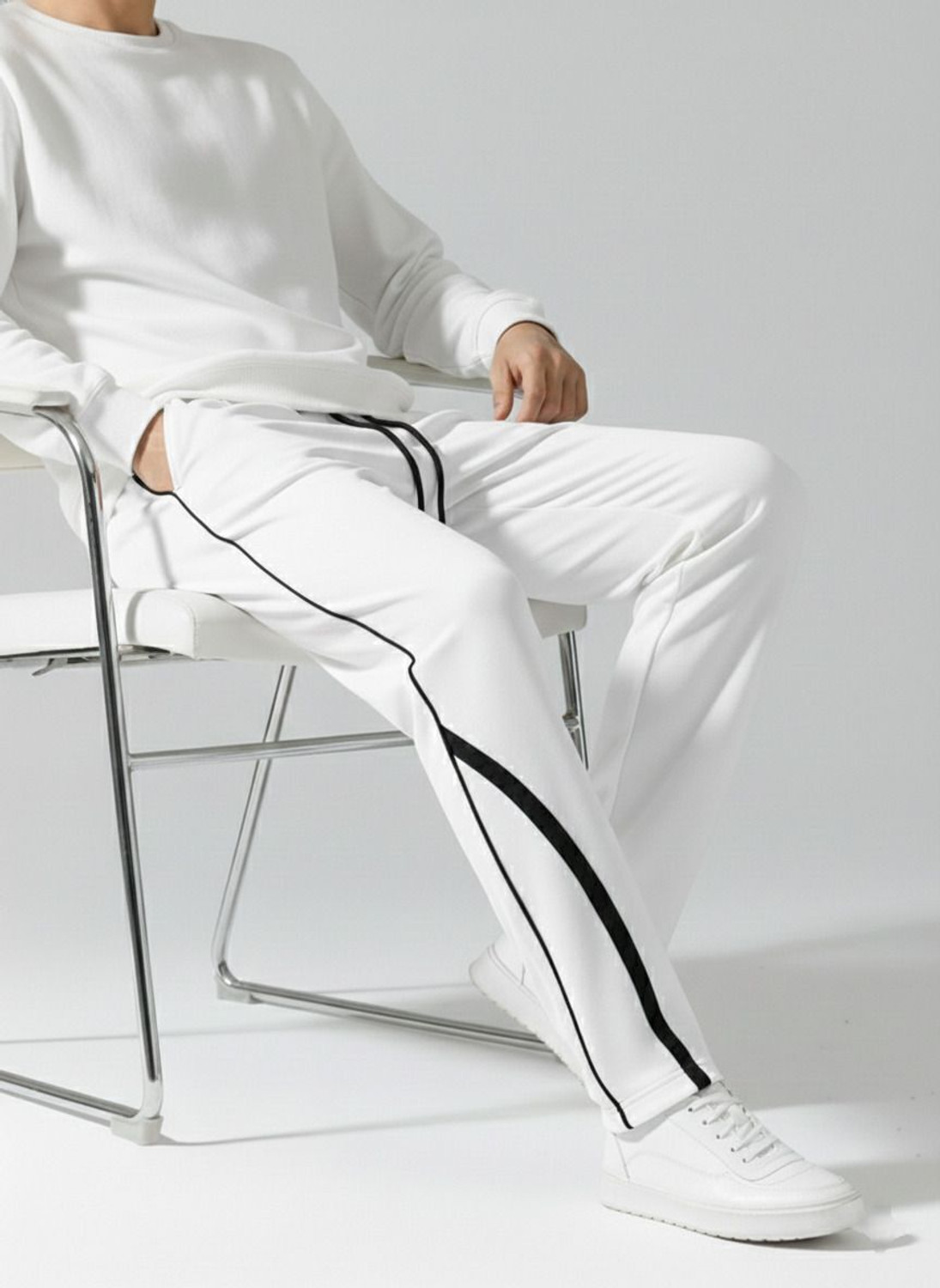 Image of MODESHIFT Solid, Striped Men White Track Pants