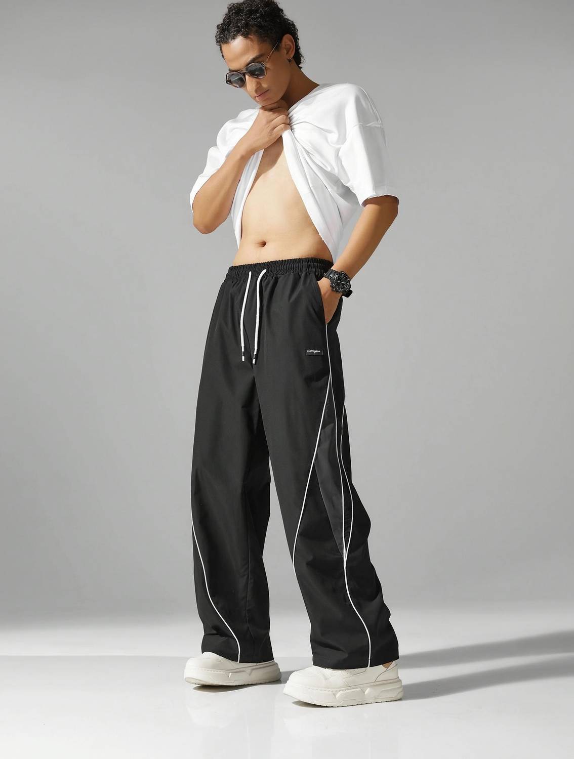 POSHAX Men Black Track Pants - Image 1