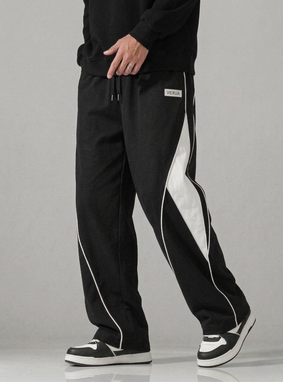 Image of VEXUA Striped Men White, Black Track Pants