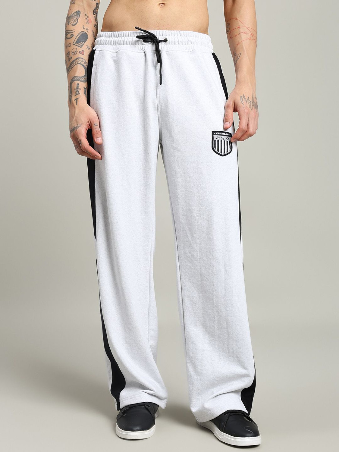 Image of WEARDUDS Self Design, Striped Men Grey Track Pants