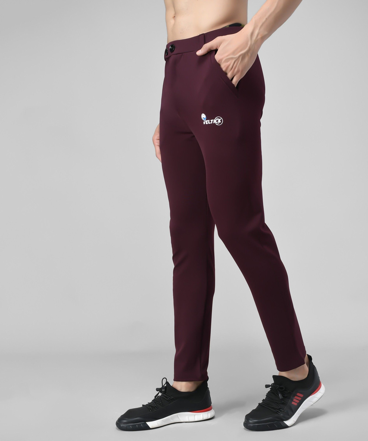 Image of Veltick Solid Men Maroon Track Pants